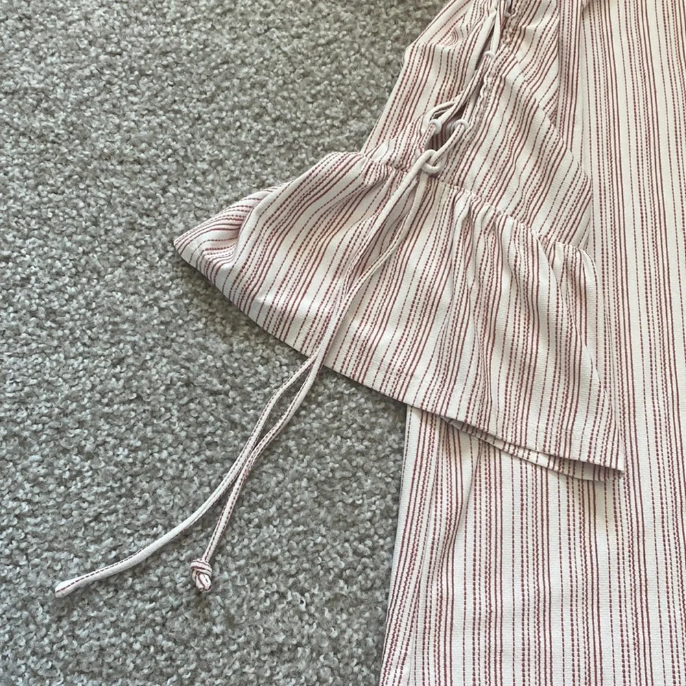 LUCKY BRAND Vertical Stripe Lace Up Flutter Sleeve Blouse - Picture 10 of 10